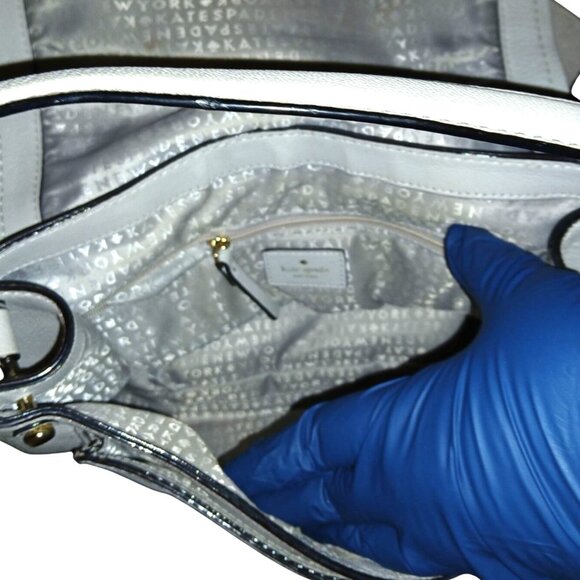 Kate Spade Leather Handbag Tassel Morter Pratt Street Rianne Neutral Gray White - Picture 8 of 12